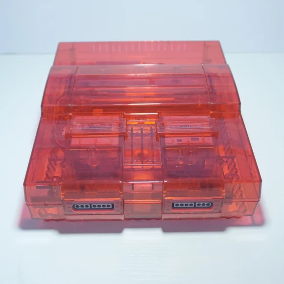 Transparent Clear Red Super Nintendo SNES Game Console SNS-001 with Green LED